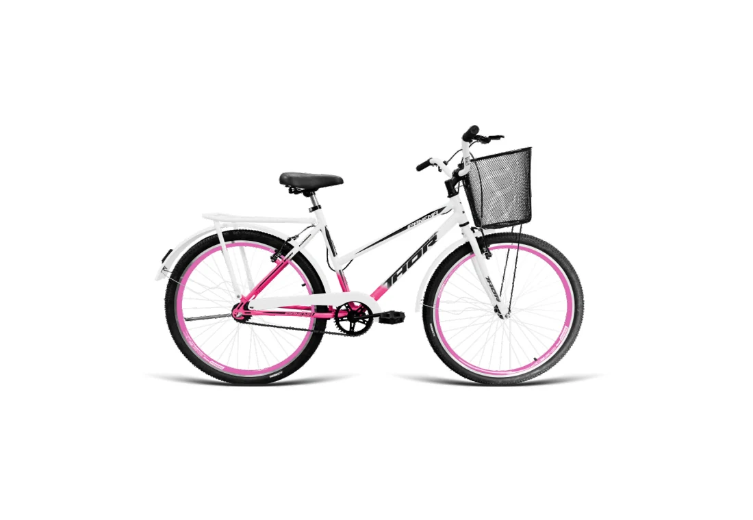 Bicicleta Poti Aro 26 com Cesta - Branco/Rosa