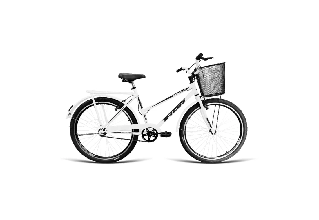 Bicicleta Poti Aro 26 com Cesta - Branco/Preto